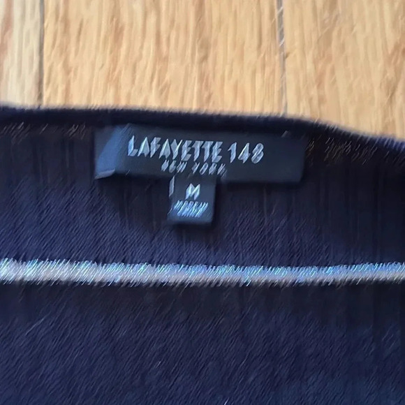 Lafayette 148 sz M vest wrap black and metallic mesh stripe cotton viscose EUC - Picture 6 of 8
